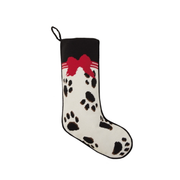 11 x 18 in. Black Paws on White Embroidered Stocking