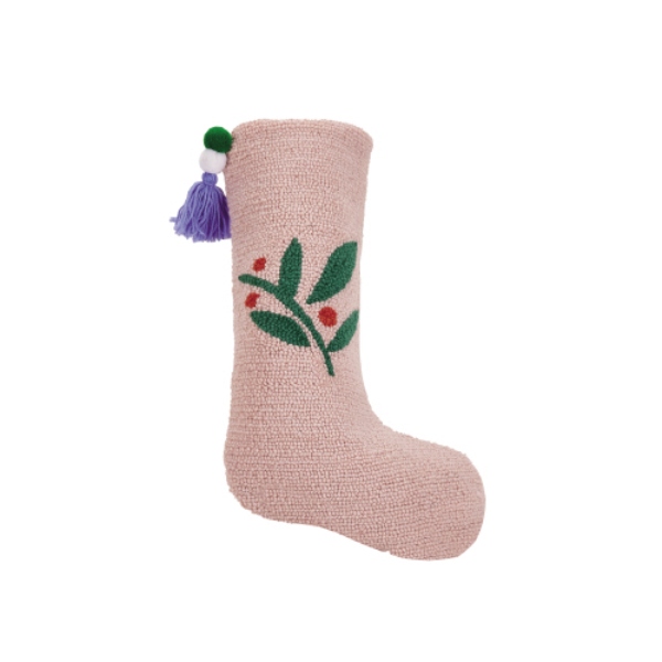 12 x 20 in. Pink Berries Stocking with Pom Tassel