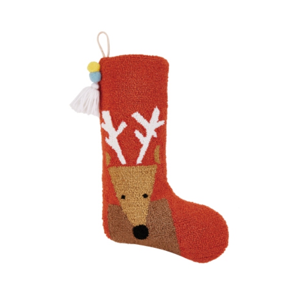 12 x 20 in. Reindeer Stocking with Pom Pom Tassel