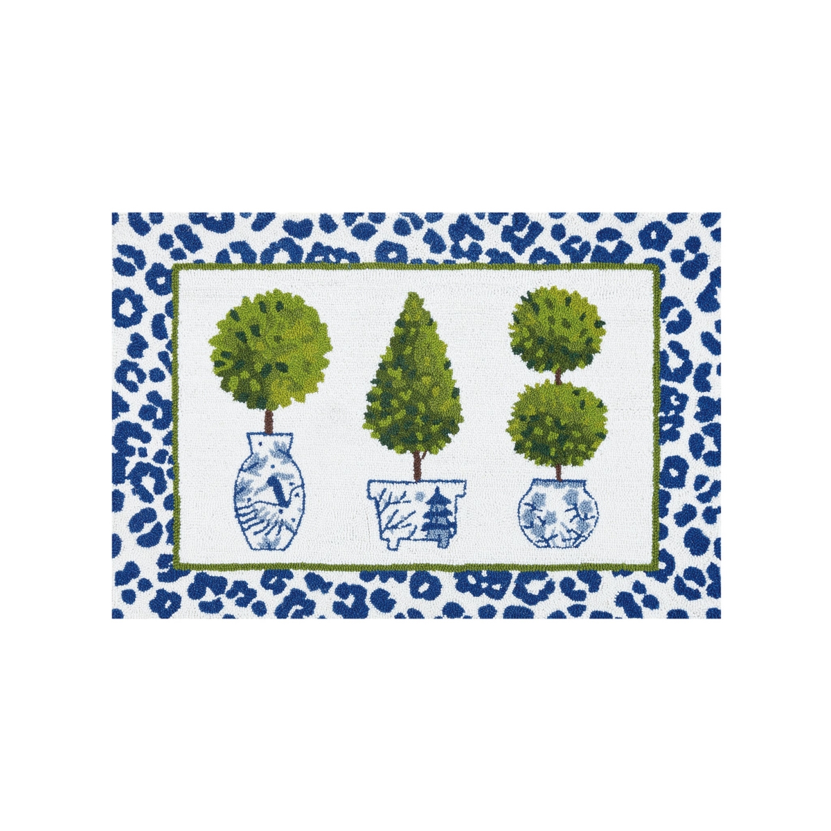 30TG1076C03 2 x 3 ft. Leopard Print Topiary Hook Rug, Blue, Green & White