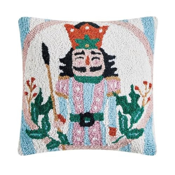 31AV109C14SQ 14 x 14 in. Holly Stripe Nutcracker Poly Fill Hook Pillow, Multi Color