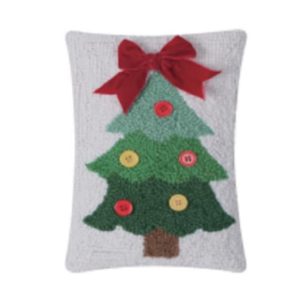 31AV177C12OB 8 x 12 in. Kate Nelligan Christmas Tree with Ribbon Hook Pillow, Multi Color