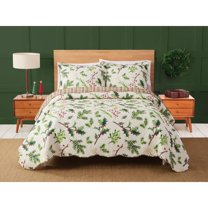 21PHS22723C04 104 x 90 in. Balsam & Berries Cotton Quilt Set, Multi Color, King Size - 3 Piece