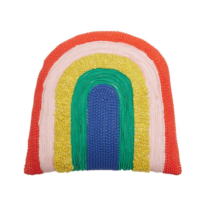 24APS194C16SQ 16 x 16 in. Rainbow Shaped Embroidered Blown in Filler Hook Pillow, Multi Color