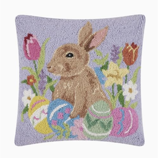 30SJM10929C16SQ 16 x 16 in. Lavender Bunny with Eggs Poly Fill Hook Pillow, Multi Color