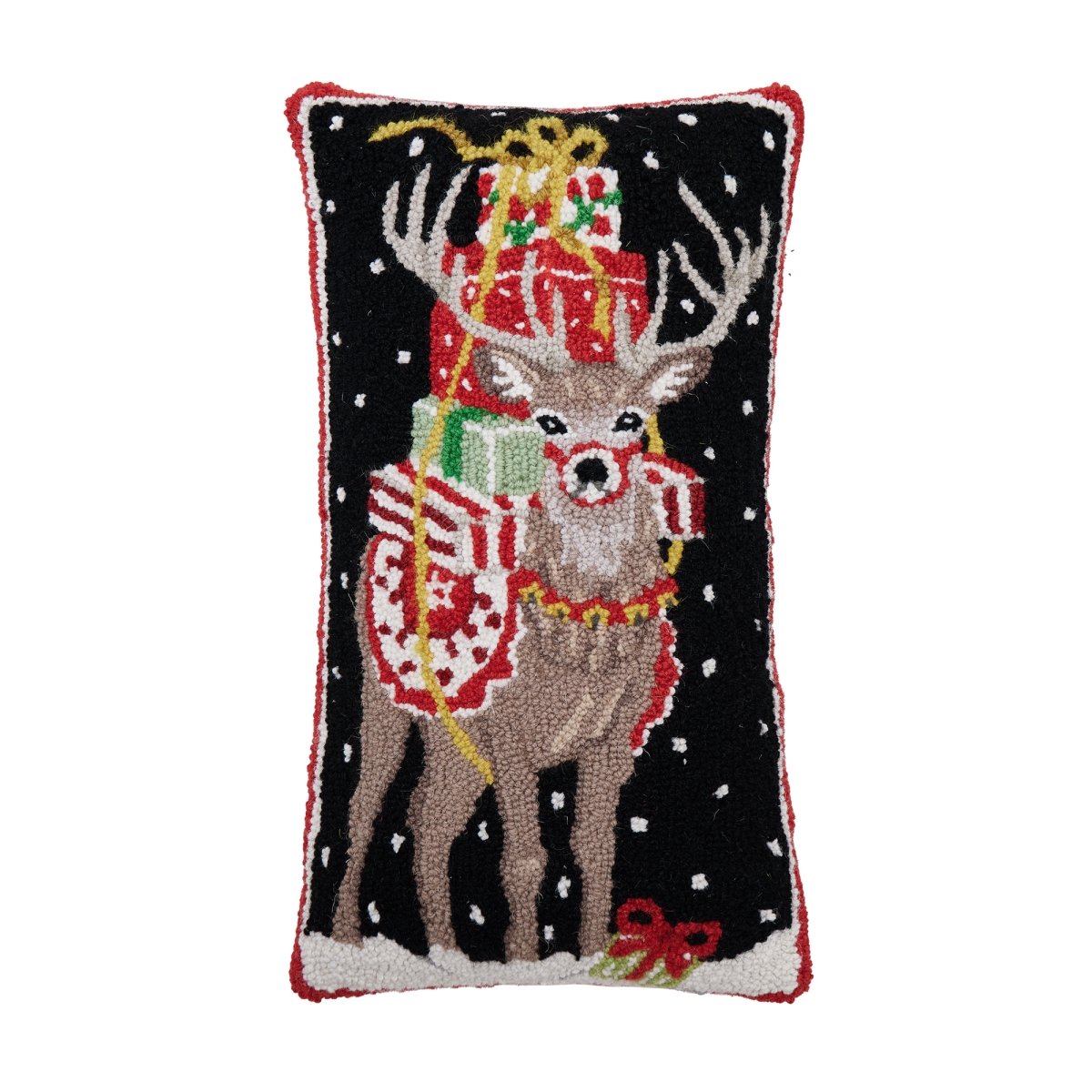 31ML569C22OB 12 x 12 in. Present Deer Poly Fill Hook Pillow, Multi Color