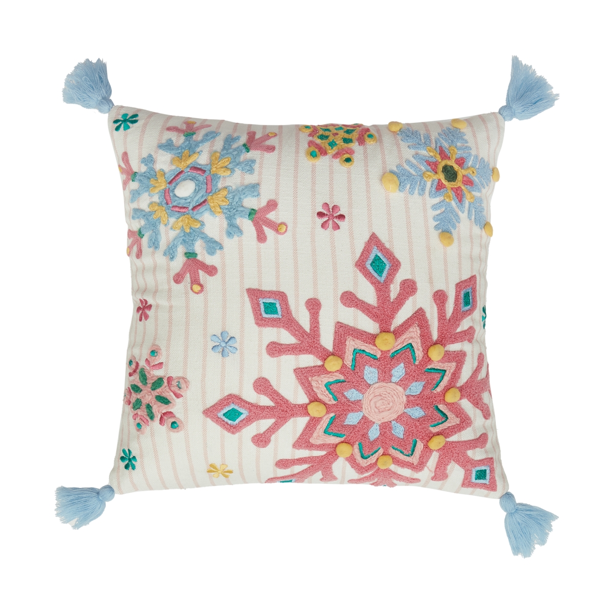 31DD76C16SQ 16 x 16 in. Holiday Brights Snowflake Poly Fill Hook Pillow, Multi Color