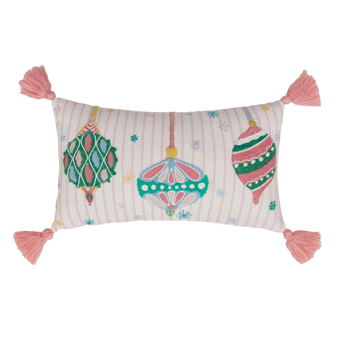 31DD79C16OB 9 x 16 in. Holiday Brights Ornaments Poly Fill Hook Pillow, Multi Color