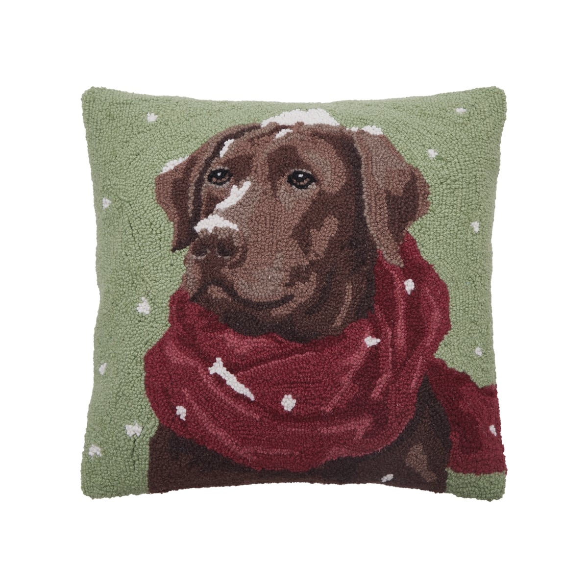 31SJM11111C18SQ 18 x 18 in. Snowy Chocolate Lab Poly Fill Hook Pillow, Multi Color