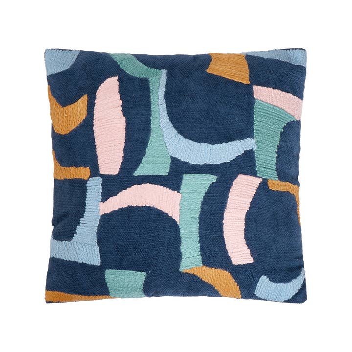 24SHV17C18SQ 18 x 18 in. Navy & Bright Shapes Embroidered Poly Fill Pillow, Multi Color
