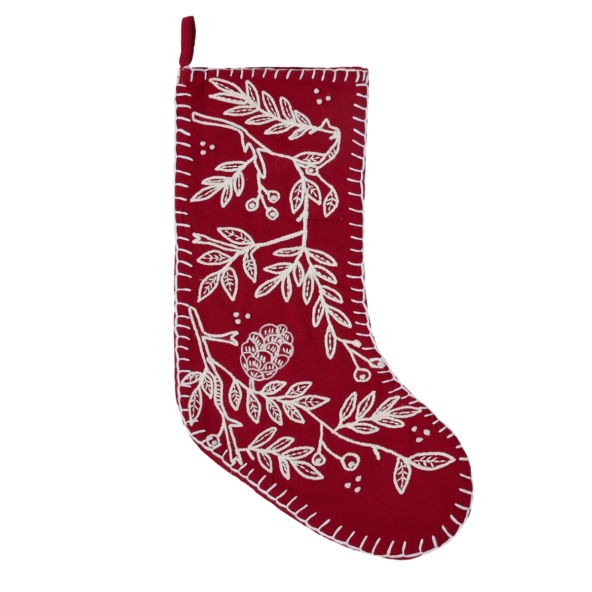 31DD88MC 11 x 20 in. Folk Branch Stocking, Red & White