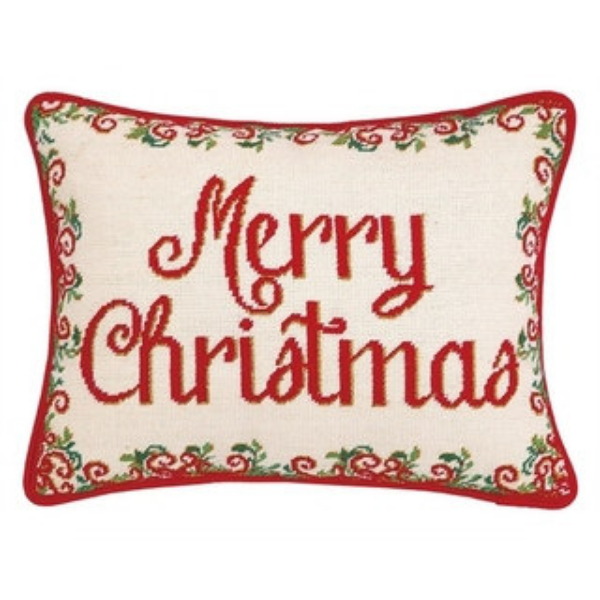 31KM82C18OB 14 x 18 in. Christmas Medallion Needlepoint Wool Blend Decorative Pillow, Multi Color