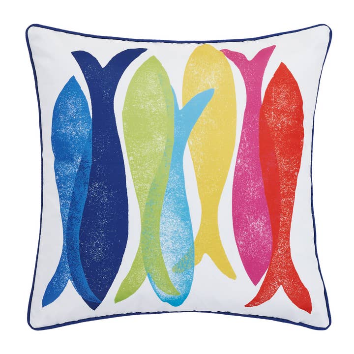 24KN358C20SQ 20 x 20 in. Fiesta Fish Printed Poly Fill Hook Pillow, Multi Color
