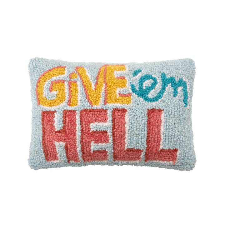 30AV331C12OB 8 x 12 in. Give Em Hell Poly Fill Hook Pillow, Multi Color
