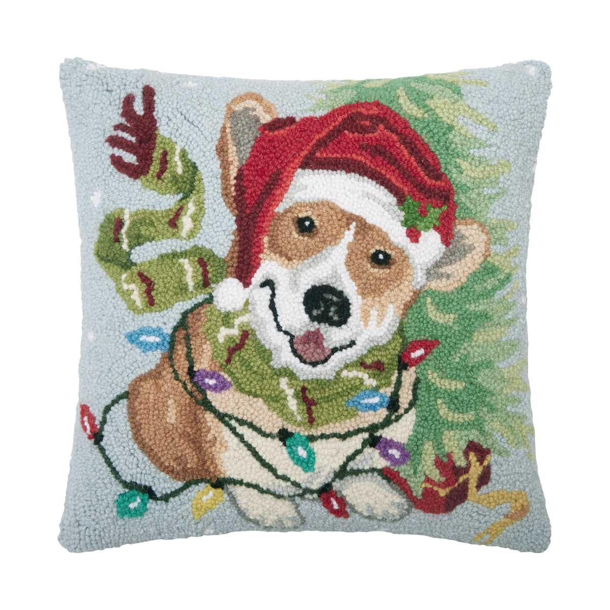 31SJM11078C16SQ 16 x 16 in. Christmas Corgi Poly Fill Hook Pillow, Multi Color