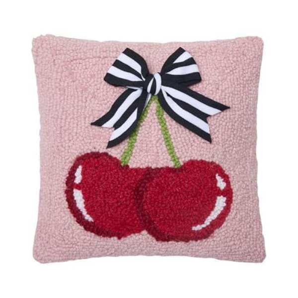 30AV425C10SQ 10 x 10 in. Cherries with Ribbon Poly Fill Hook Pillow, Multi Color