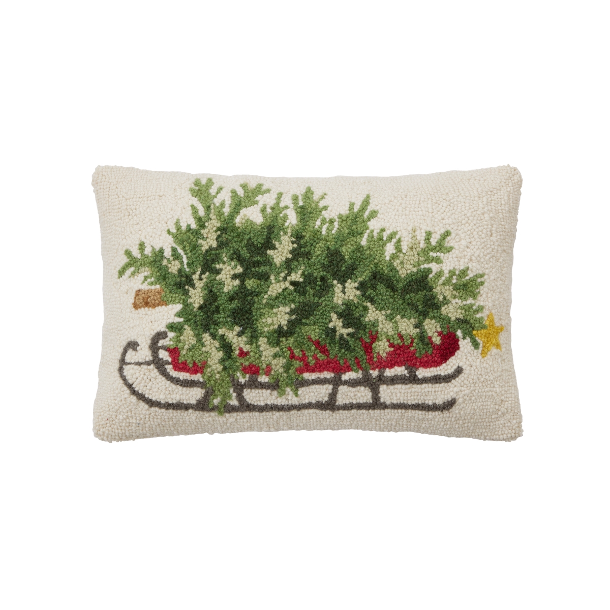 31SJM11069C18OB 12 x 18 in. Christmas Tree on Sled Poly Fill Hook Pillow, Multi Color