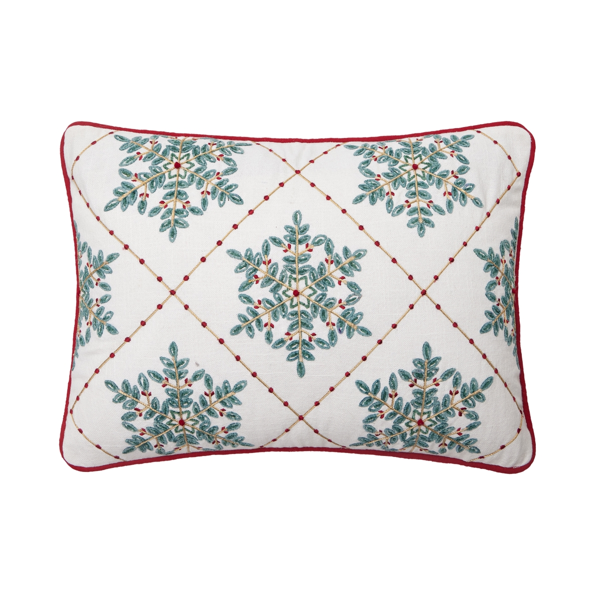31DD67C20OB 14 x 20 in. Festive Greenery Snowflakes Embroidered Poly Fill Hook Pillow, Multi Color