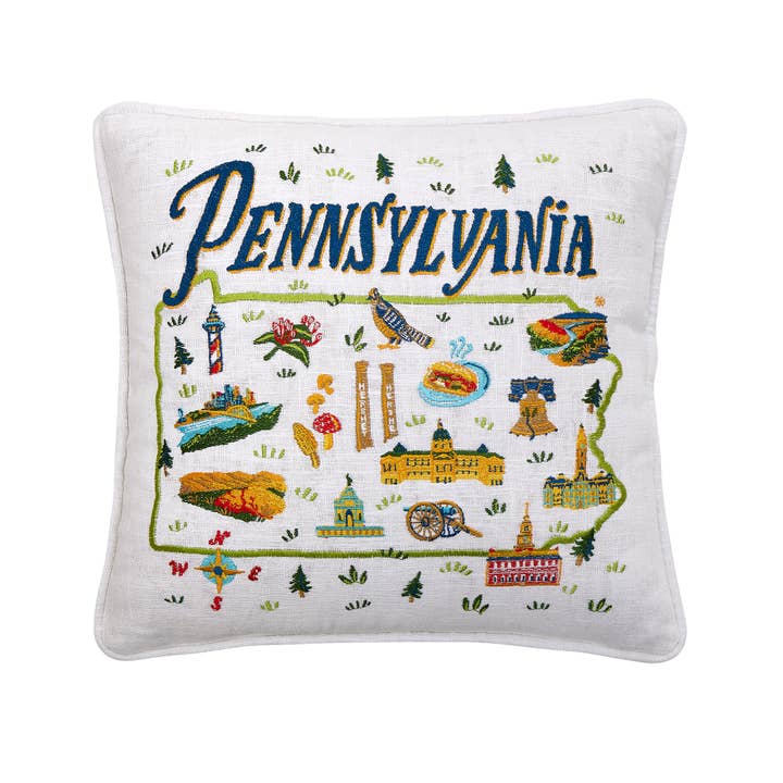 24AS79C14SQ 14 x 14 in. Pennsylvania Embroidered Poly Fill Hook Pillow, Multi Color