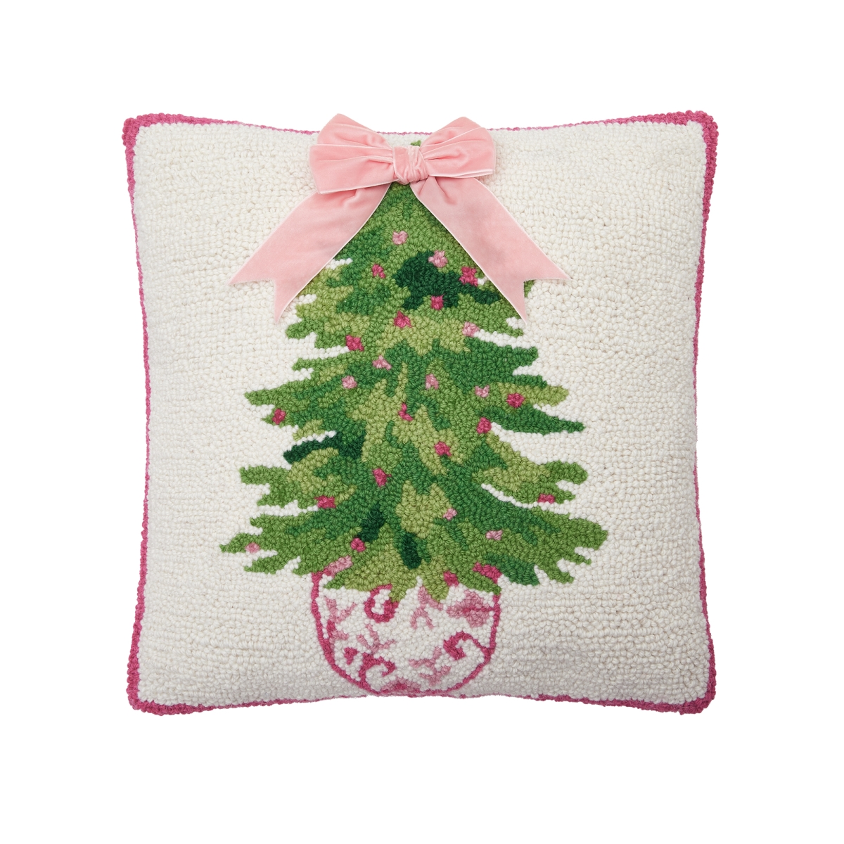 31AV449C16SQ 16 x 16 in. Chinoiserie Ribbon Tree Poly Fill Hook Pillow, Multi Color