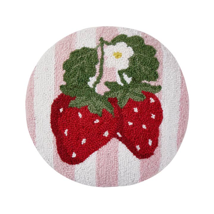 30AV577C14RD 14 in. Stripe Strawberries Poly Fill Hook Pillow, Multi Color