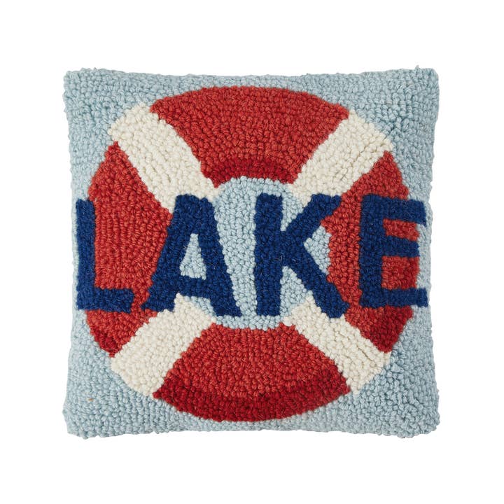 30AV719C10SQ 10 x 10 in. Lake Life Preserver Poly Fill Hook Pillow, Multi Color