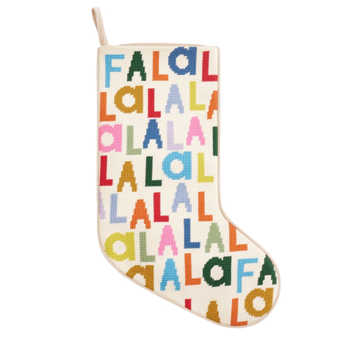 31APS231MC 11 x 18 in. Fa La La Embroidered Needlepoint Stocking, Multi Color