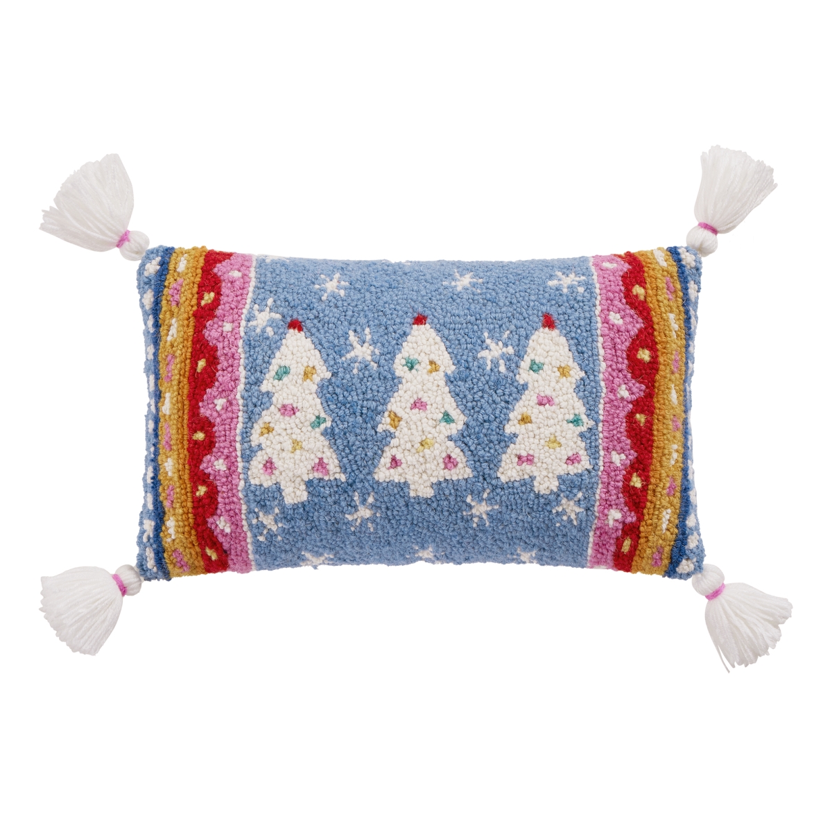 31AV761C16OB 9 x 16 in. Fair Isle Tree with Tass Poly Fill Hook Pillow, Multi Color