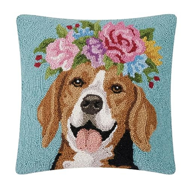 30SJM10871C18SQ 18 x 18 in. Floral Beagle Square Poly Fill Hook Throw Pillow, Multi Color