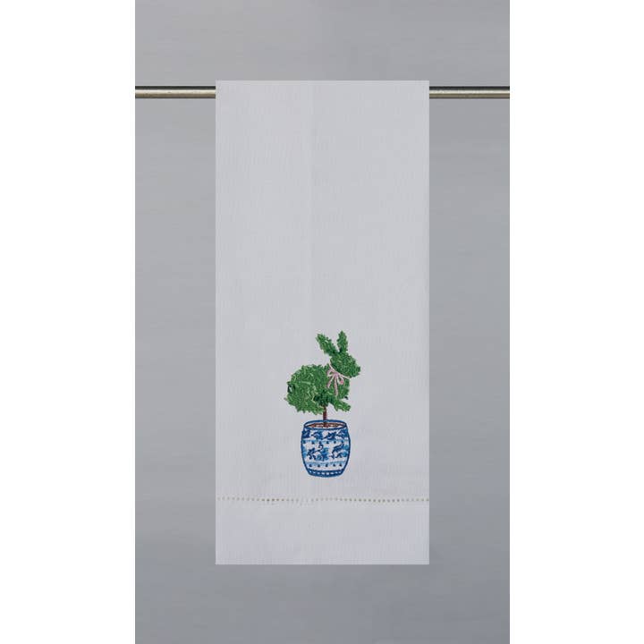 Picture of Peking Handicraft 04GY1424WC 14 x 22 in. Bunny Topiary Embroidered Guest Towel, Multi Color