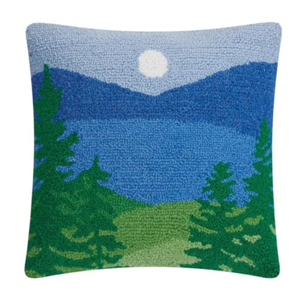 Picture of Peking Handicraft 30KN342C18SQ 18 x 18 in. Lakeview Square Hooked Poly Fill Insert Wool Throw Pillow - Blue&#44; Green & White