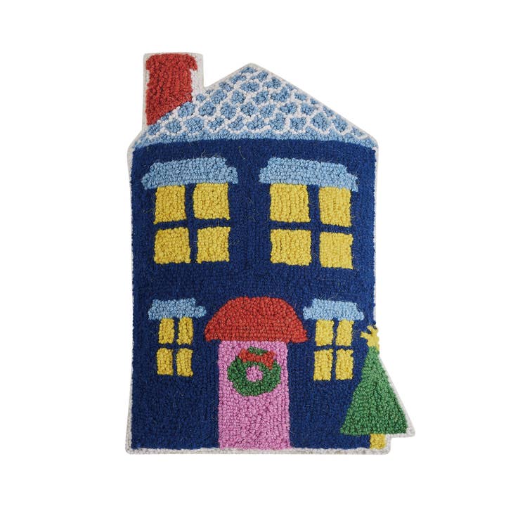 31APS186C18OB 12 x 18 in. Blue House Shaped Blown in Filler Hook Pillow, Multi Color