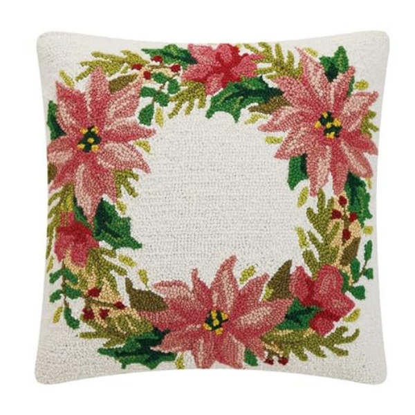 31SJM10995C18SQ 18 x 18 in. Christmas Wreath Poly Fill Hook Pillow, Multi Color