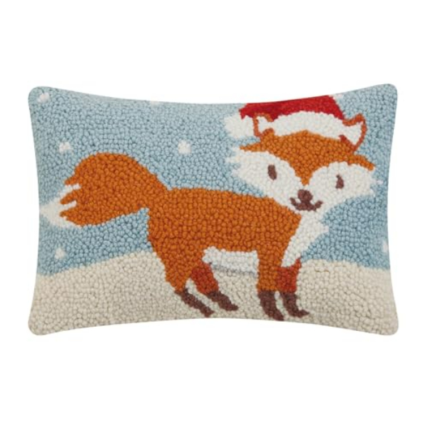 31AV210C12OB 8 x 12 in. Holiday Fox Poly Fill Hook Pillows with Zipper Closure, Multi Color