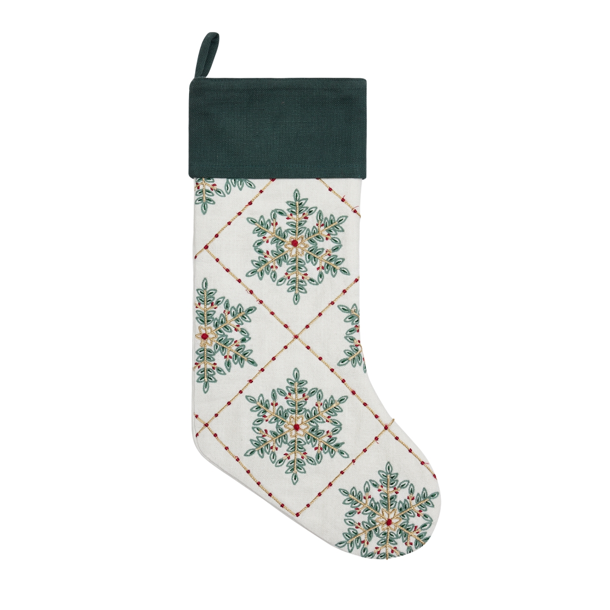 31DD70MC 11 x 20 in. Festive Greenery Snowflakes Embroidered Stocking, Multi Color