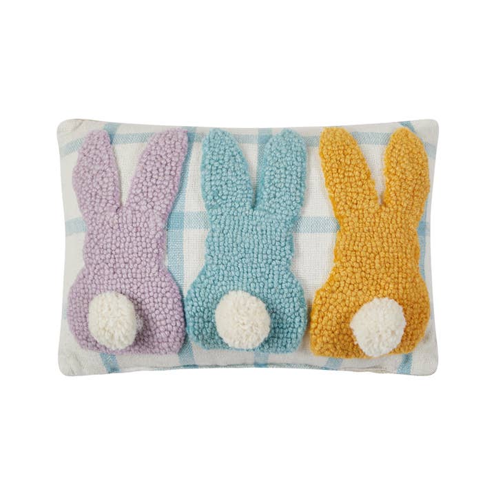 30BLS11C12OB 8 x 12 in. Bunny Pom Poms Tails Blown in Filler Hook Pillow, Multi Color