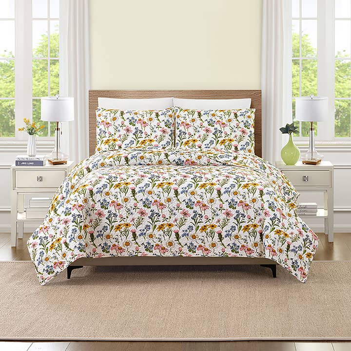 21PHS15824C04 104 x 90 in. Wild Flower Cotton Quilt Set, Multi Color, King Size - 3 Piece