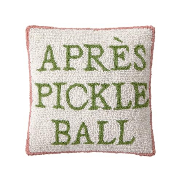 30AV523C14SQ 14 x 14 in. Apres Pickle Ball Square Hooked Wool Poly Fill Throw Pillow, Multi Color