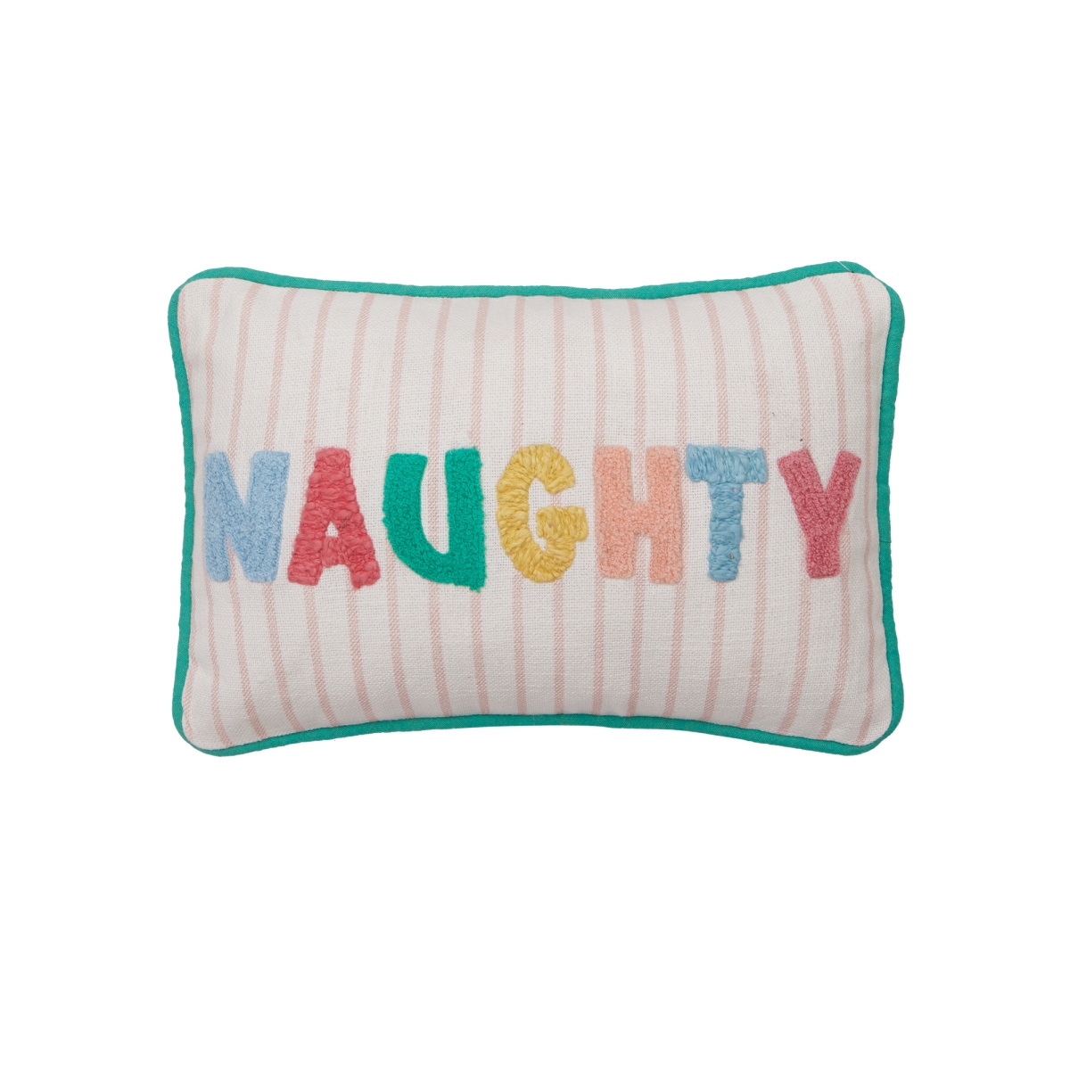 31DD80C12OB 8 x 12 in. Holiday Stripes Naughty Nice Poly Fill Hook Pillow, Multi Color