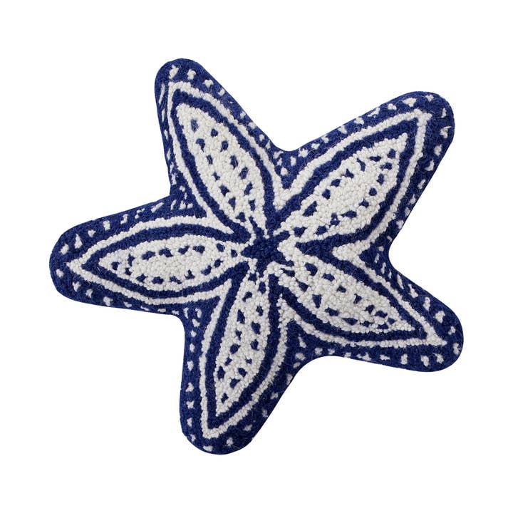 16 x 16 in. Starfish Shaped Blown in Filler Hook Pillow, Navy & White