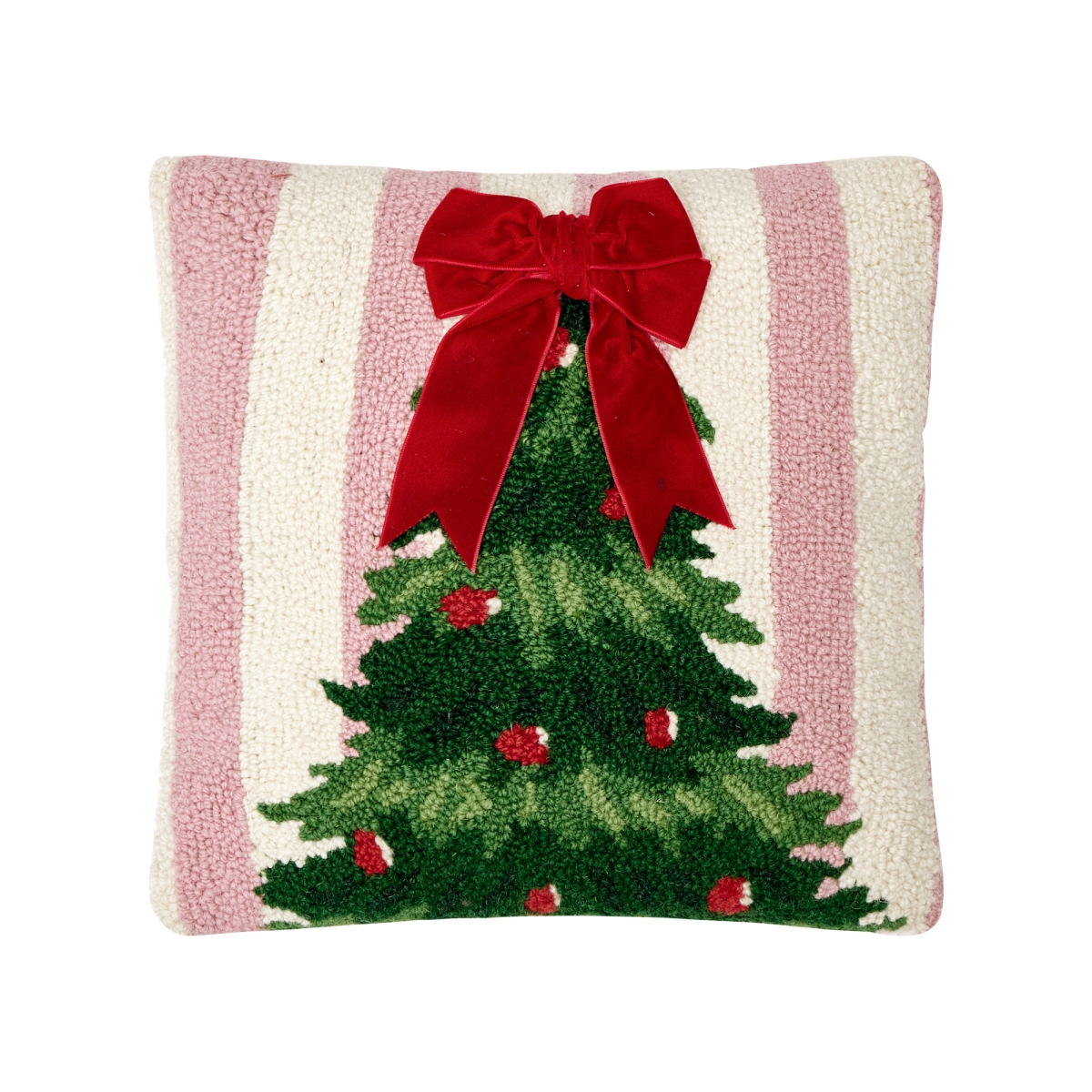 31AV636C14SQ 14 x 14 in. Pink Stripe Tree with Ribbon Poly Fill Hook Pillow, Multi Color