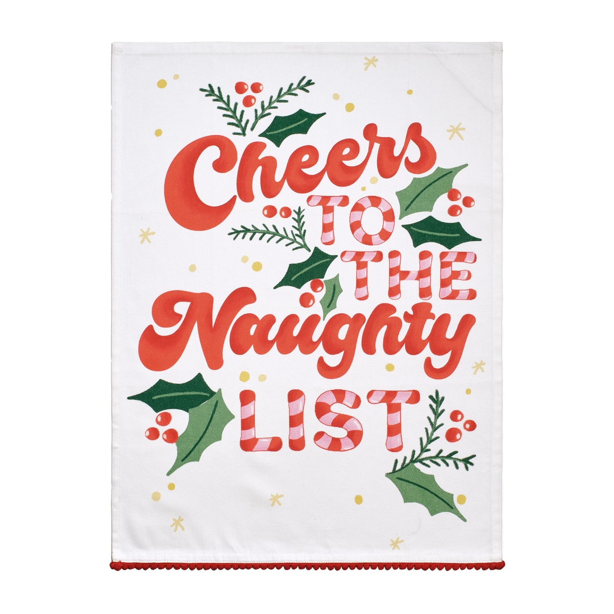 Picture of Peking Handicraft 04AAT85WC 18 x 25 in. Naughty List with Pom Pom Kitchen Towel, Multi Color 