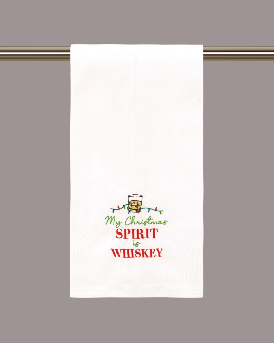 Picture of Peking Handicraft 04HRS2164WC 16 x 25 in. My Christmas Spirit Is Whiskey Embroidered Kitchen Towel, White 