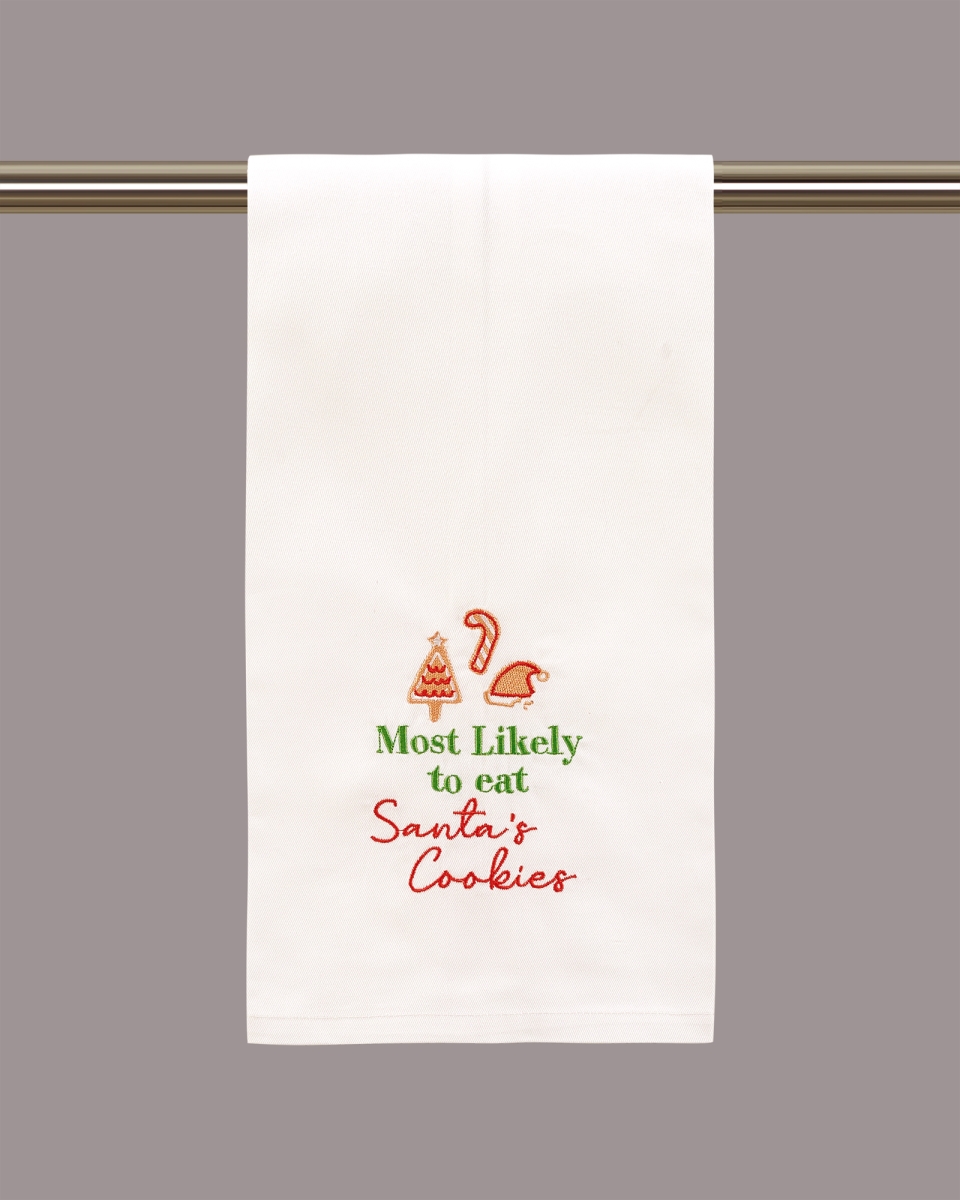 Picture of Peking Handicraft 04HRS2165WC 16 x 25 in. Most Likely to Eat Santas Embroidered Kitchen Towel, White 