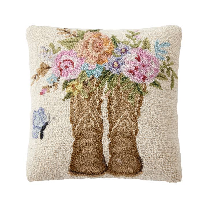 30SW331C16SQ 16 x 16 in. Cowboy Boots & Rose Poly Fill Hook Pillow, Multi Color