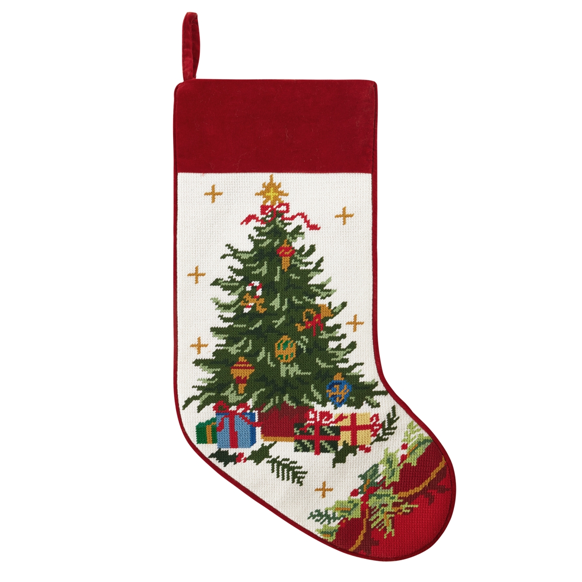31SJM10295MC 11 x 18 in. Tree with Presents Embroidered Needlepoint Stocking, Multi Color