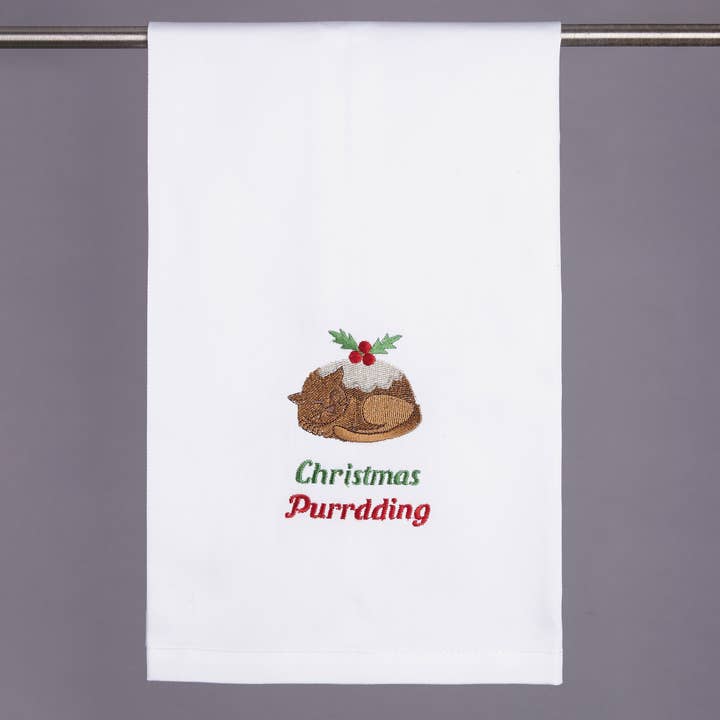 Picture of Peking Handicraft 04JES289WC 16 x 25 in. Christmas Purrding Cat Embroidered Kitchen Towel, Multi Color 