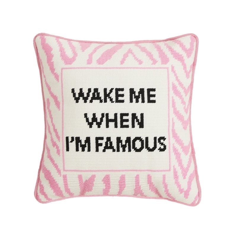 30PY22606C12SQ 12 x 12 in. Wake When Famous Embroidered Needlepoint Blown in Filler Pillow, Pink