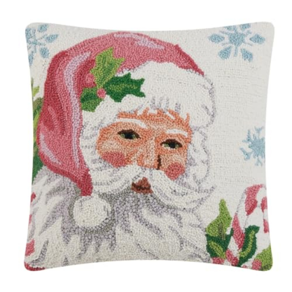 31SJM10978C18SQ 18 x 18 in. Santa on White Square Poly Fill Hooked Wool Throw Pillow, Multi Color