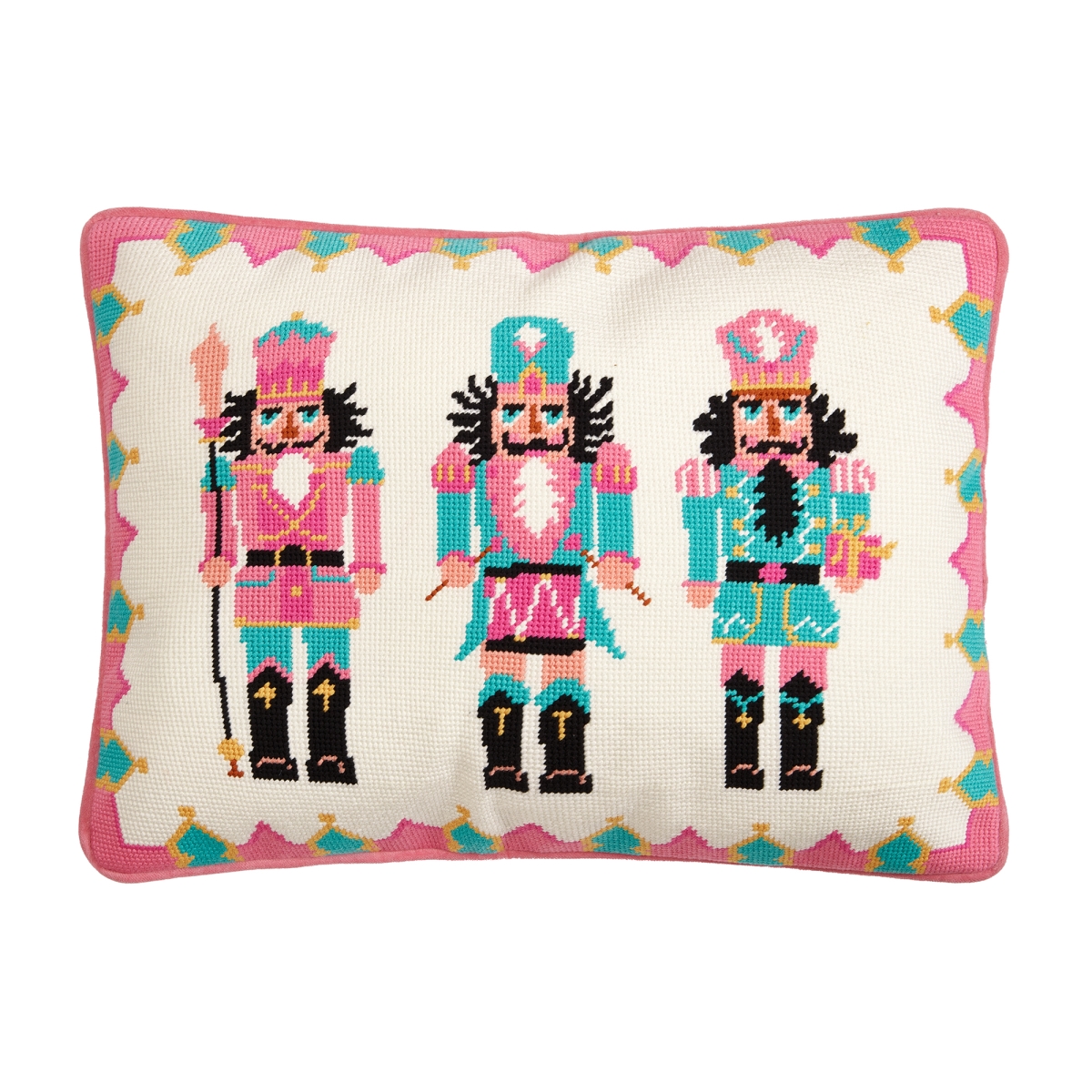 31SJM11080C18OB 14 x 18 in. Nutcrackers Embroidered Needlepoint Poly Fill Hook Pillow, Multi Color